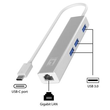 LevelOne Adapter USB-C -> GBit-LAN + USB3.0-Hub