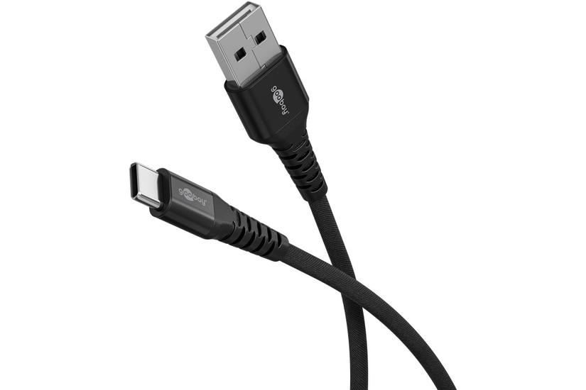 USB-C™ Supersoft Textile Cable with Metal Plugs, 3 m, black, 3 m, black