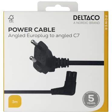 DELTACO - strömkabel - Eurokontakt till power IEC 60320 C7 - 3 m