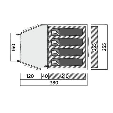 Kuppelzelt Kinn 4 (olivgrün, mit Tunnel-Anbau, Modell 2025)