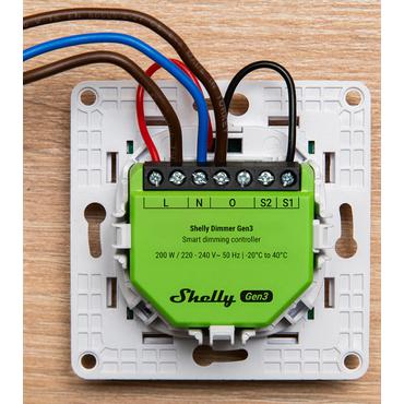 Shelly Dimmer Gen3 Indbygget Lysd&aelig;mper Sort, Lime