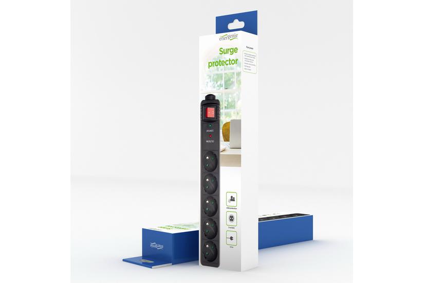 Gembird SPF5-C-10 oversp&aelig;ndingsbeskytter Sort 5 AC stikkontakt(er) 250 V 3 m