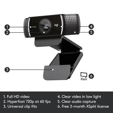 Logitech HD Pro Webcam C922 - Webbkamera - f&auml;rg - 720p, 1080p - H.264