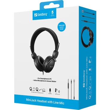 Sandberg MiniJack Headset with Line-Mic - hovedtelefoner med mik. - 3,5 mm jackstik