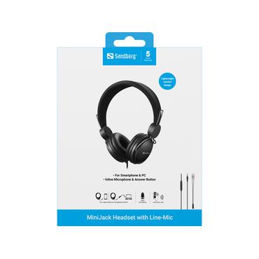 Sandberg MiniJack Headset with Line-Mic - hovedtelefoner med mik. - 3,5 mm jackstik