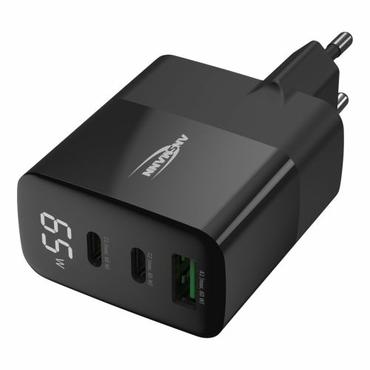 HC365PD GAN OPLADER 65W 2X USB-C 1X USB-A PD QC PPS MED DISPLAY