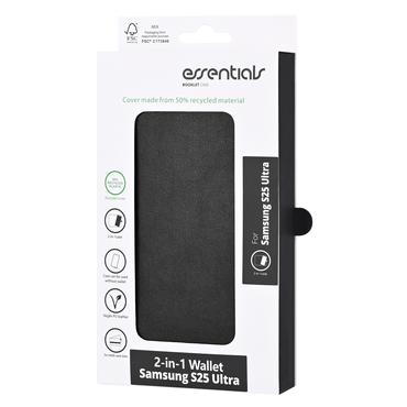 Essentials Samsung Galaxy S25 Ultra PU wallet, detachable, 3 cards, blk