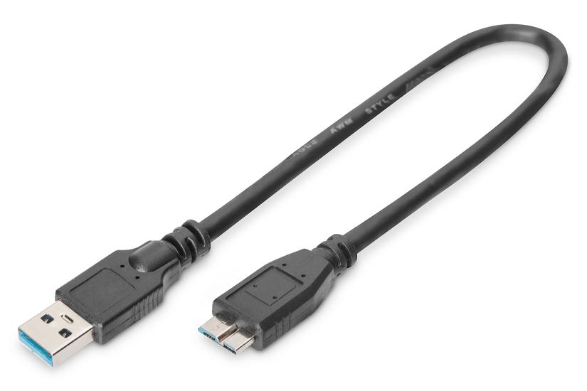 Digitus AK-300117-003-S USB-kabel USB 3.2 Gen 1 (3.1 Gen 1) 0,25 m USB A Micro-USB B Sort