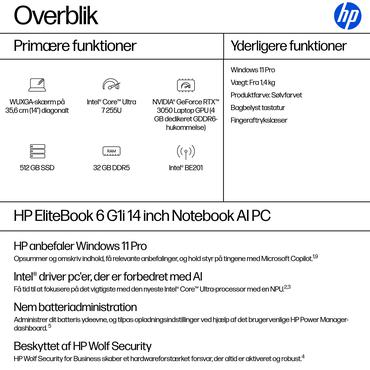 HP EliteBook 6 G1i Notebook AI B&auml;rbar dator - Intel Core Ultra 7 (Serie 2) - 32 GB DDR5 - 512 GB SSD - NVM Express (NVMe) - Intel Graphics upp till - 14" IPS