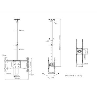 Multibrackets M Public Ceilingmount Large Back to Back - monteringssats - för 2 LCD-bildskärmar - svart