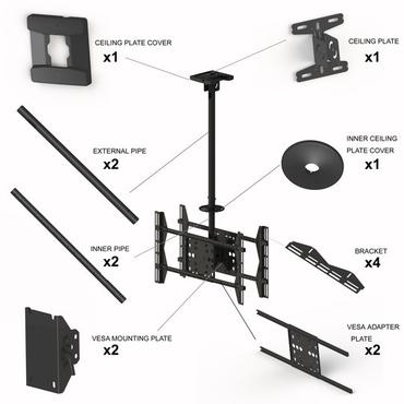 Multibrackets M Public Ceilingmount Large Back to Back - monteringssats - för 2 LCD-bildskärmar - svart