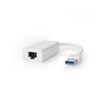 USB-A Adapter / USB 3.2 Gen 1 / USB-A Male / RJ45 Female / 1 Gbps / 0.20 m / Vernikkeld / ABS / Wit / Doos
