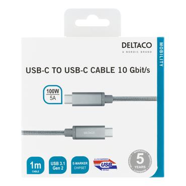 DELTACO USBC-1417M - USB typ C-kabel - USB-C till USB-C - 1 m
