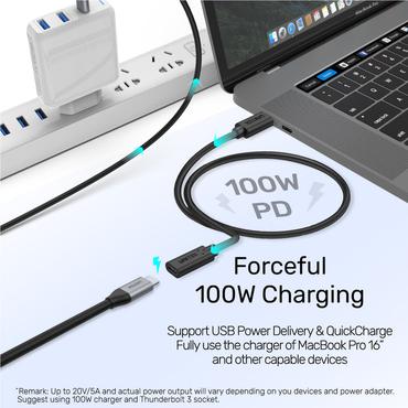 Unitek C14086BK - USB typ C-f&ouml;rl&auml;ngningskabel - 24 pin USB-C till 24 pin USB-C - 1.5 m