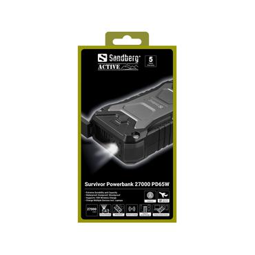 Sandberg Active Survivor - powerbank - PD - 65 Watt - 27000 mAh - 99.9 Wh