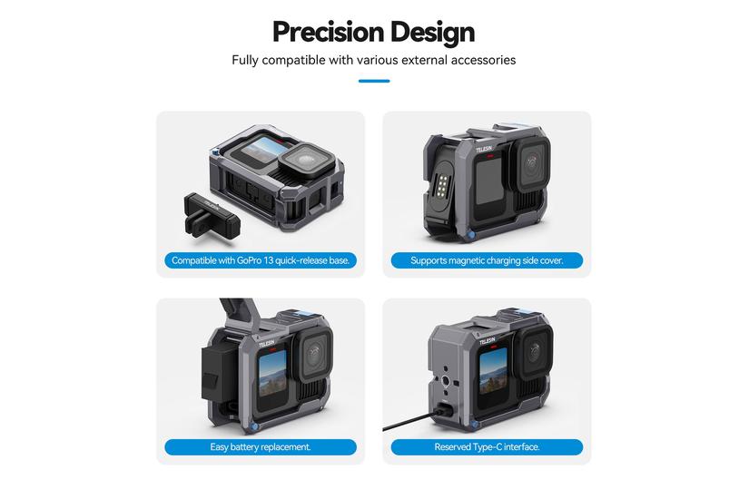 TELESIN Kameraväska - Svart - Aluminiumslegering - 74 g - 30 mm - 60 mm