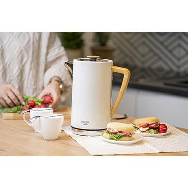 Adler AD 1347W elkedel 1,5 L 2200 W Hvid, Træ