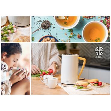 Adler AD 1347W elkedel 1,5 L 2200 W Hvid, Træ