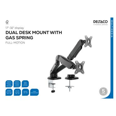 DELTACO ARM-1300 monteringssats - justerbar arm - f&ouml;r 2 monitorer - mattsvart