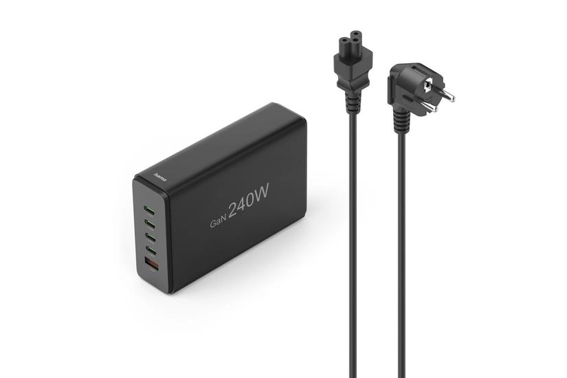 Hama GaN 240W PD/QC 4x USB-C, 1x USB-A czarna