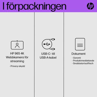 HP 965 Streaming - Webcam - farve - 8 MP - 3840 x 2160 - audio - USB 3.0