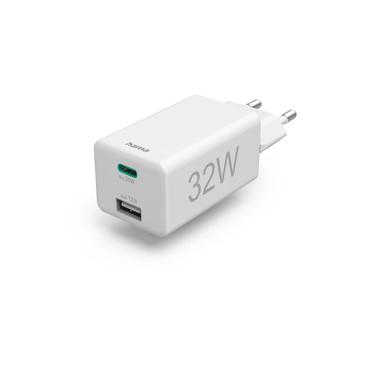 Hama mini 32W, PD/QC (1X USB-C, 1X USB-A), biała