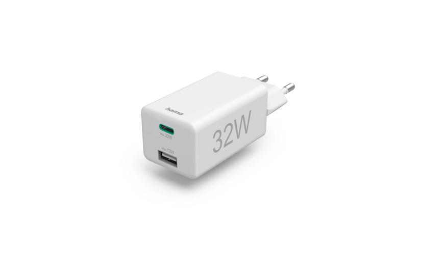 Hama mini 32W, PD/QC (1X USB-C, 1X USB-A), biała
