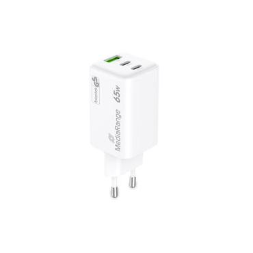 MediaRange Ladegerät 65W 3-Port 1x USB-A/2x USB-C GaN, weiß