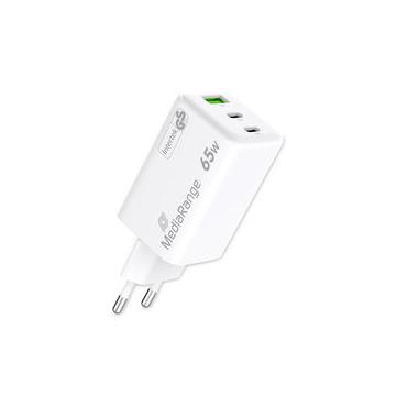MediaRange Ladegerät 65W 3-Port 1x USB-A/2x USB-C GaN, weiß