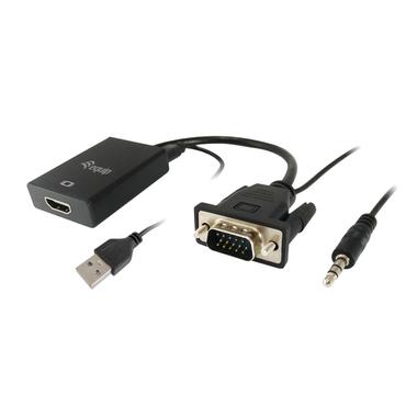 Equip 119038 videokabel adapter 0,2 m VGA (D-Sub) + 3.5mm DVI-D + USB Sort