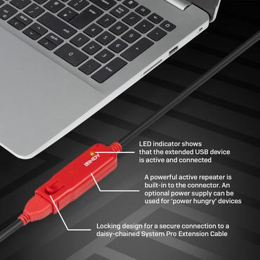Lindy 42923 USB-kabel USB 2.0 30 m USB A Sort, R&oslash;d