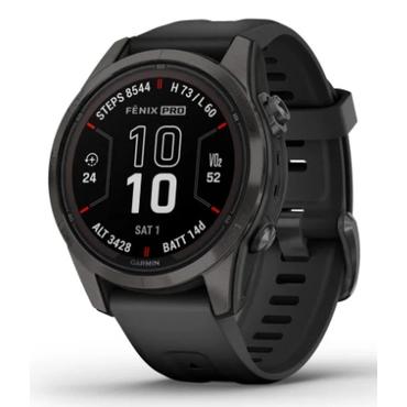 Garmin fēnix 7S Pro Sapphire Solar Edition - kolgr&aring; DLC titan - sportur med band - sort - 32 GB