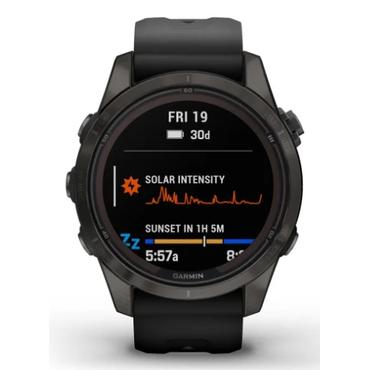 Garmin fēnix 7S Pro Sapphire Solar Edition - kolgr&aring; DLC titan - sportur med band - sort - 32 GB