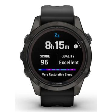 Garmin fēnix 7S Pro Sapphire Solar Edition - kolgr&aring; DLC titan - sportur med band - sort - 32 GB