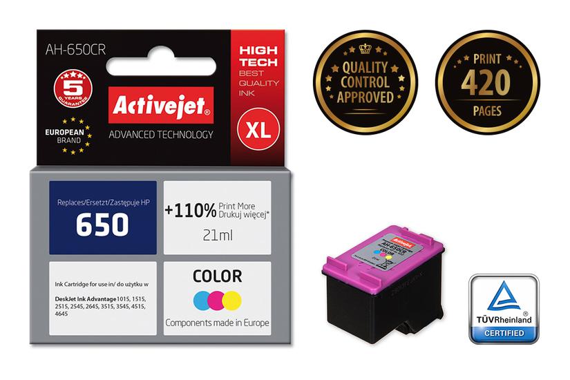 Activejet AH-650CR-bl&aelig;k (erstatning HP 650 CZ102AE; Premium; 21 ml; farve)