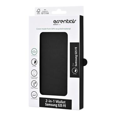 Essentials Samsung Galaxy S25 FE PU wallet, detachable, 3 cards, black