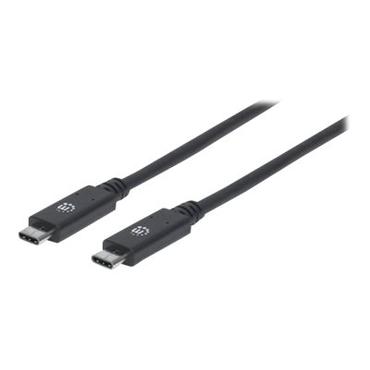 Manhattan USB-C to USB-C Cable, 1m, Male to Male, Black, 10 Gbps (USB 3.2 Gen2 aka USB 3.1), 5A (super fast charging), Equivalent to Startech USB31C5C1M, SuperSpeed+ USB, Lifetime Warranty, Polybag