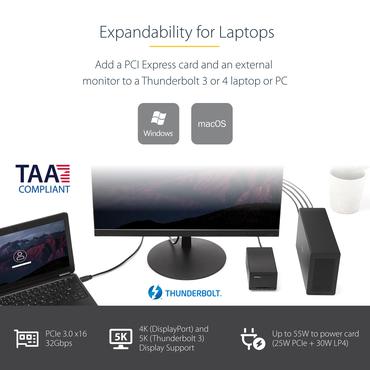 StarTech.com Thunderbolt 3 PCIe Expansion Chassis, External Enclosure Box with 1x PCI-Express Slot, 5K/4K Output Via TB3/DP Ports, TAA - busudvidelse til system - DP