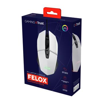 Trust GXT 109W Felox - mus - med belysning, gaming - USB - winning white