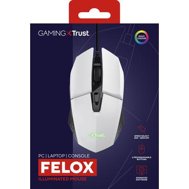 Trust GXT 109W Felox - mus - med belysning, gaming - USB - winning white