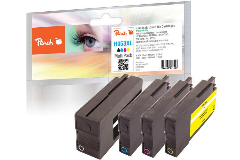 Peach PI300-932 bl&aelig;kpatron 4 stk Kompatibel H&oslash;jt (XL) udbytte Sort, Bl&aring;, Magenta, Gul