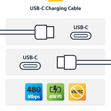 StarTech.com 3.3ft (1m) USB-C Charging Cable, Charge & Sync, 60W (3A) PD, USB 2.0 Laptop Charger Cable - White USB C Charging Cord - USB typ C-kabel - 24 pin USB-C till 24 pin USB-C - 1 m