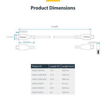 StarTech.com 3.3ft (1m) USB-C Charging Cable, Charge & Sync, 60W (3A) PD, USB 2.0 Laptop Charger Cable - White USB C Charging Cord - USB typ C-kabel - 24 pin USB-C till 24 pin USB-C - 1 m