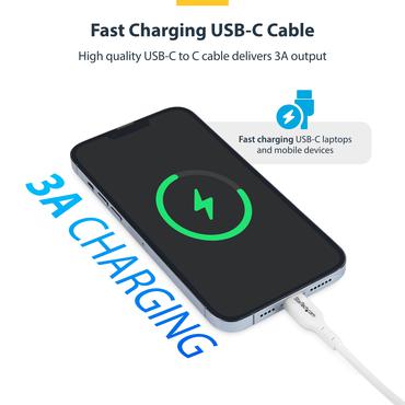 StarTech.com 3.3ft (1m) USB-C Charging Cable, Charge & Sync, 60W (3A) PD, USB 2.0 Laptop Charger Cable - White USB C Charging Cord - USB typ C-kabel - 24 pin USB-C till 24 pin USB-C - 1 m
