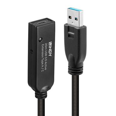 Lindy 20m USB 3.0 Aktivverl&auml;ngerung Typ A an C 20m Verl&auml;ngerung f&uuml;r ein USB Typ C Ger&auml;t an einem USB Typ A Computer (43375)