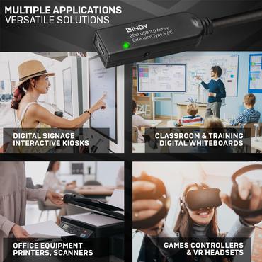 Lindy 20m USB 3.0 Aktivverl&auml;ngerung Typ A an C 20m Verl&auml;ngerung f&uuml;r ein USB Typ C Ger&auml;t an einem USB Typ A Computer (43375)