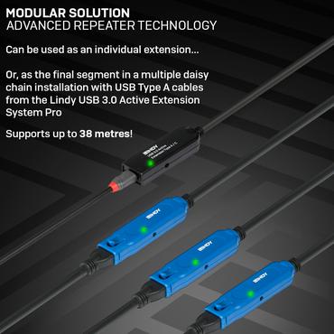 Lindy 20m USB 3.0 Aktivverl&auml;ngerung Typ A an C 20m Verl&auml;ngerung f&uuml;r ein USB Typ C Ger&auml;t an einem USB Typ A Computer (43375)