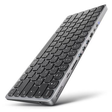 AXAGON HMC-KB keyboard USB-C 5Gbps with HUB, microSD/SD, 3x USB-A, HDMI 4K/60Hz, PD 100W, Audio, DE layout