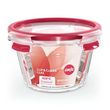 Emsa Clip&Close Glass Vorratsdose 900 ml Glas Rot