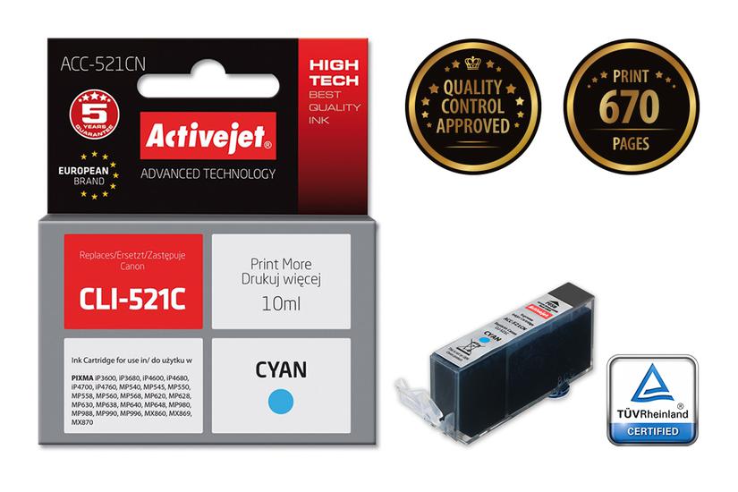 Activejet bl&aelig;k ACC-521CN (Canon CLI-521C erstatning; Supreme; 10 ml; bl&aring;)